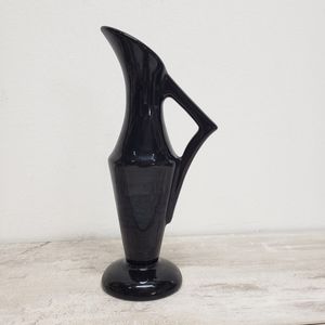 Vintage Black Ceramic Sculptural` Vase 8" Signed Artist Piece Mid Century Modern